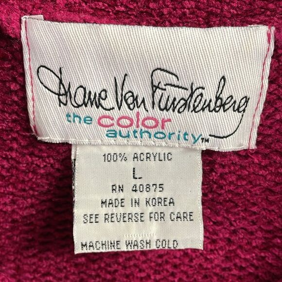 DIANE VON FURSTENBERG Burgundy Red Chunky Knit Crew Neck Sweater Size Large Vtg - Picture 3 of 6